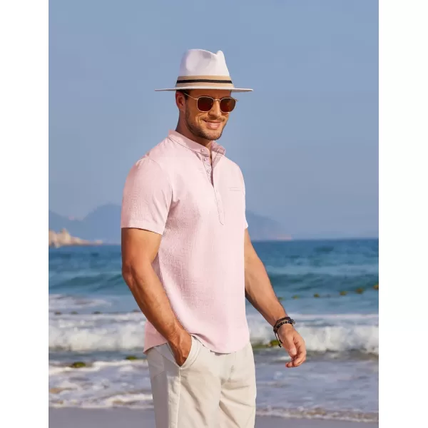 COOFANDY Men's Henley Shirts Band Collar Short Sleeve Shirt Casual Summer Beach Shirt Hippie T Shirt Fashion Hawaiian Shirt