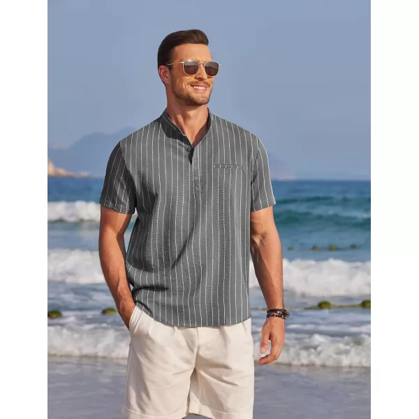 COOFANDY Men's Henley Shirts Band Collar Short Sleeve Shirt Casual Summer Beach Shirt Hippie T Shirt Fashion Hawaiian Shirt