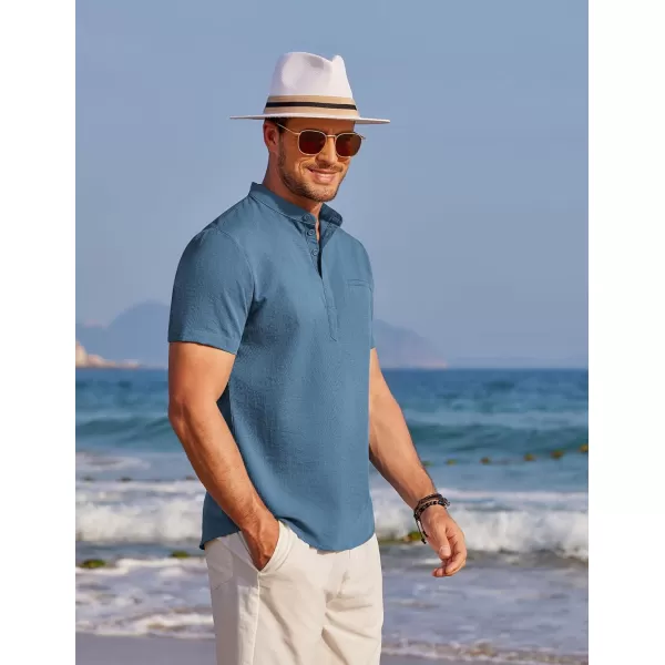 COOFANDY Men's Henley Shirts Band Collar Short Sleeve Shirt Casual Summer Beach Shirt Hippie T Shirt Fashion Hawaiian Shirt