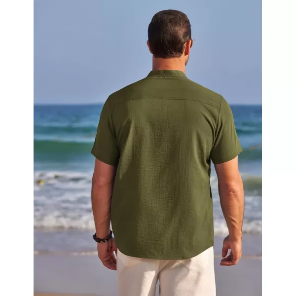 COOFANDY Men's Henley Shirts Band Collar Short Sleeve Shirt Casual Summer Beach Shirt Hippie T Shirt Fashion Hawaiian Shirt
