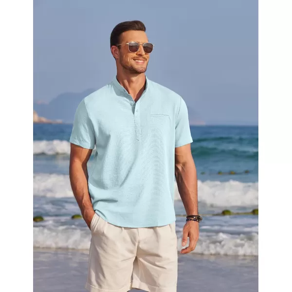 COOFANDY Men's Henley Shirts Band Collar Short Sleeve Shirt Casual Summer Beach Shirt Hippie T Shirt Fashion Hawaiian Shirt