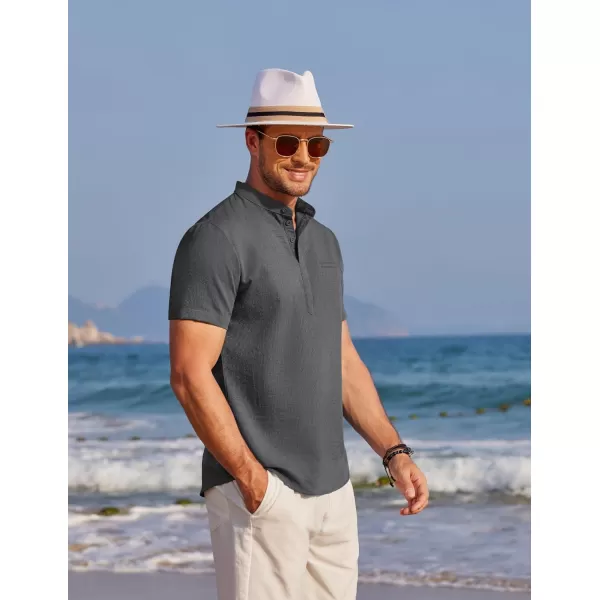 COOFANDY Men's Henley Shirts Band Collar Short Sleeve Shirt Casual Summer Beach Shirt Hippie T Shirt Fashion Hawaiian Shirt