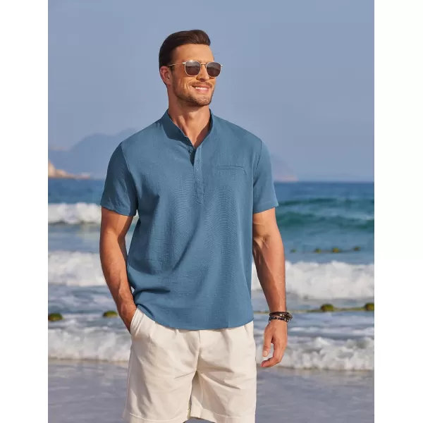 COOFANDY Men's Henley Shirts Band Collar Short Sleeve Shirt Casual Summer Beach Shirt Hippie T Shirt Fashion Hawaiian Shirt