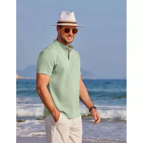 COOFANDY Men's Henley Shirts Band Collar Short Sleeve Shirt Casual Summer Beach Shirt Hippie T Shirt Fashion Hawaiian Shirt