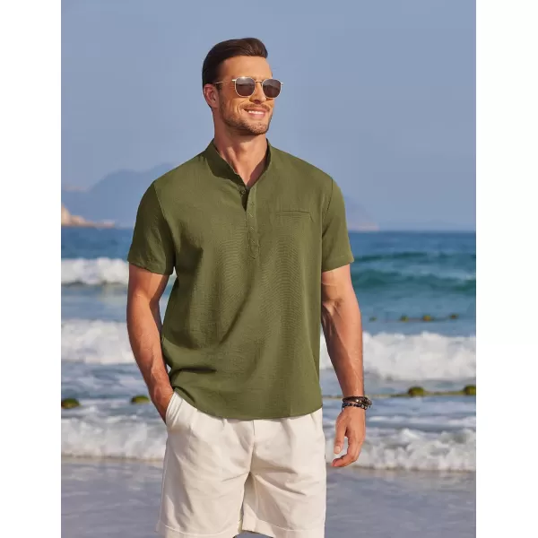 COOFANDY Men's Henley Shirts Band Collar Short Sleeve Shirt Casual Summer Beach Shirt Hippie T Shirt Fashion Hawaiian Shirt