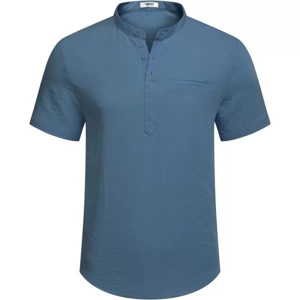 COOFANDY Men's Henley Shirts Band Collar Short Sleeve Shirt Casual Summer Beach Shirt Hippie T Shirt Fashion Hawaiian Shirt