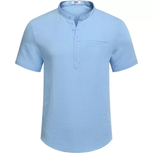 COOFANDY Men's Henley Shirts Band Collar Short Sleeve Shirt Casual Summer Beach Shirt Hippie T Shirt Fashion Hawaiian Shirt