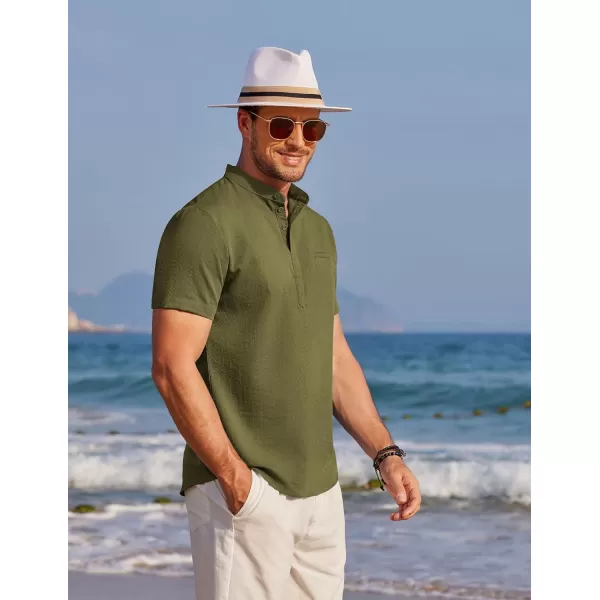 COOFANDY Men's Henley Shirts Band Collar Short Sleeve Shirt Casual Summer Beach Shirt Hippie T Shirt Fashion Hawaiian Shirt
