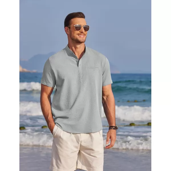 COOFANDY Men's Henley Shirts Band Collar Short Sleeve Shirt Casual Summer Beach Shirt Hippie T Shirt Fashion Hawaiian Shirt