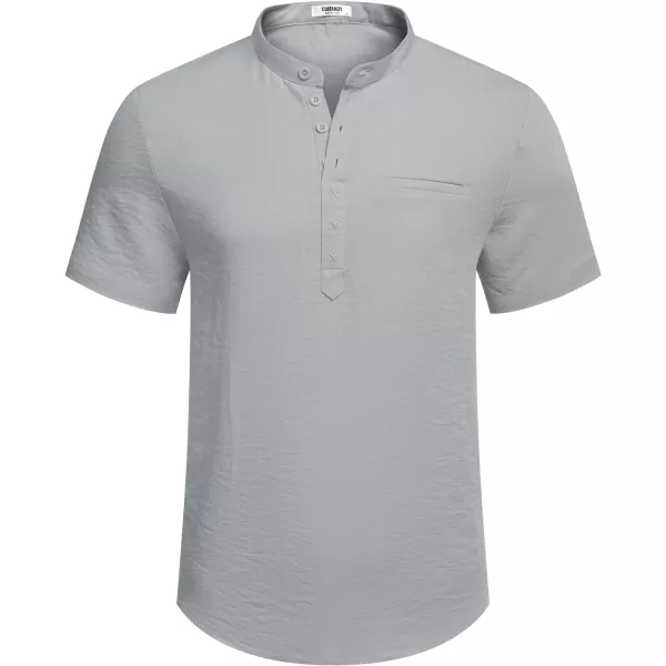 COOFANDY Men's Henley Shirts Band Collar Short Sleeve Shirt Casual Summer Beach Shirt Hippie T Shirt Fashion Hawaiian Shirt