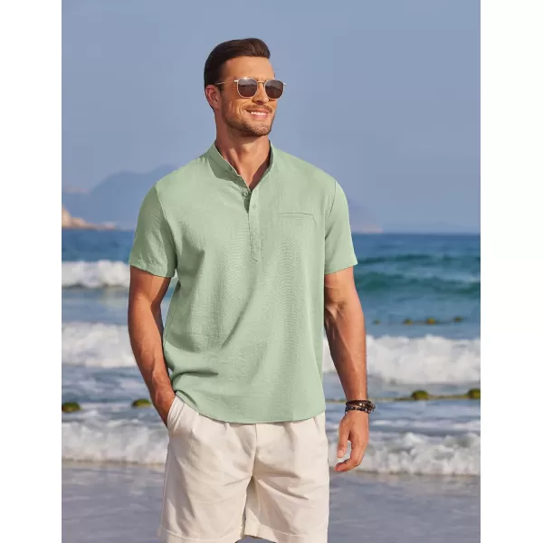 COOFANDY Men's Henley Shirts Band Collar Short Sleeve Shirt Casual Summer Beach Shirt Hippie T Shirt Fashion Hawaiian Shirt