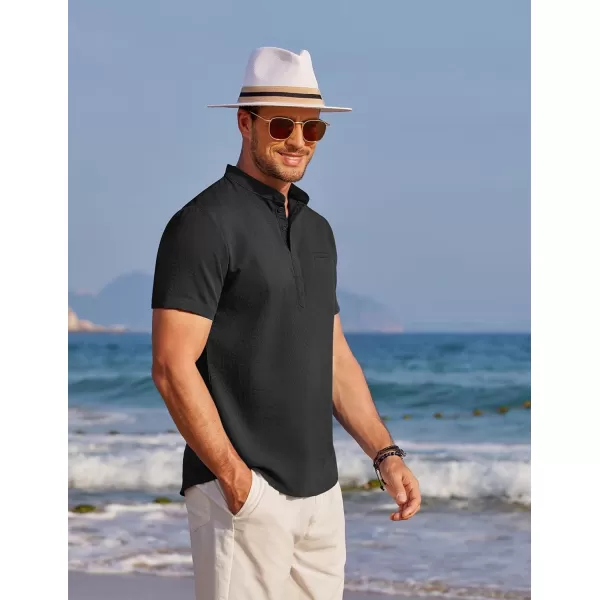 COOFANDY Men's Henley Shirts Band Collar Short Sleeve Shirt Casual Summer Beach Shirt Hippie T Shirt Fashion Hawaiian Shirt