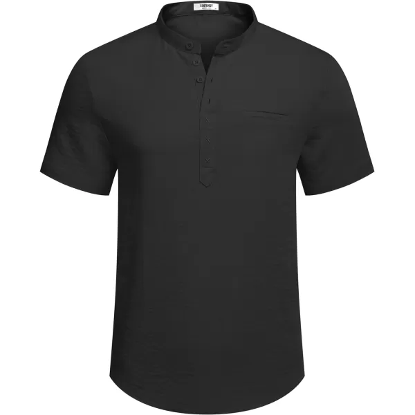 COOFANDY Men's Henley Shirts Band Collar Short Sleeve Shirt Casual Summer Beach Shirt Hippie T Shirt Fashion Hawaiian Shirt