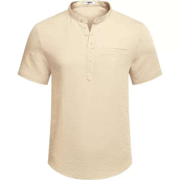 COOFANDY Men's Henley Shirts Band Collar Short Sleeve Shirt Casual Summer Beach Shirt Hippie T Shirt Fashion Hawaiian Shirt