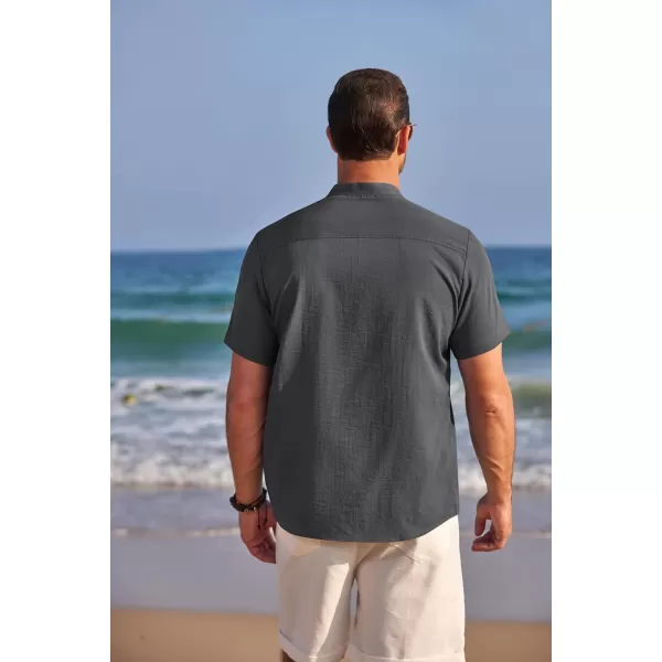 COOFANDY Men's Henley Shirts Band Collar Short Sleeve Shirt Casual Summer Beach Shirt Hippie T Shirt Fashion Hawaiian Shirt