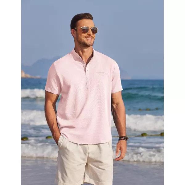 COOFANDY Men's Henley Shirts Band Collar Short Sleeve Shirt Casual Summer Beach Shirt Hippie T Shirt Fashion Hawaiian Shirt