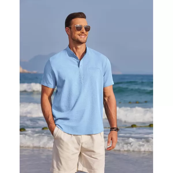 COOFANDY Men's Henley Shirts Band Collar Short Sleeve Shirt Casual Summer Beach Shirt Hippie T Shirt Fashion Hawaiian Shirt