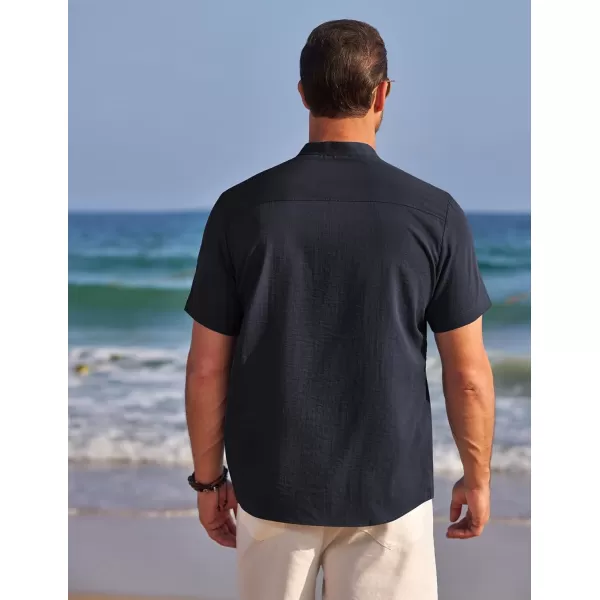 COOFANDY Men's Henley Shirts Band Collar Short Sleeve Shirt Casual Summer Beach Shirt Hippie T Shirt Fashion Hawaiian Shirt