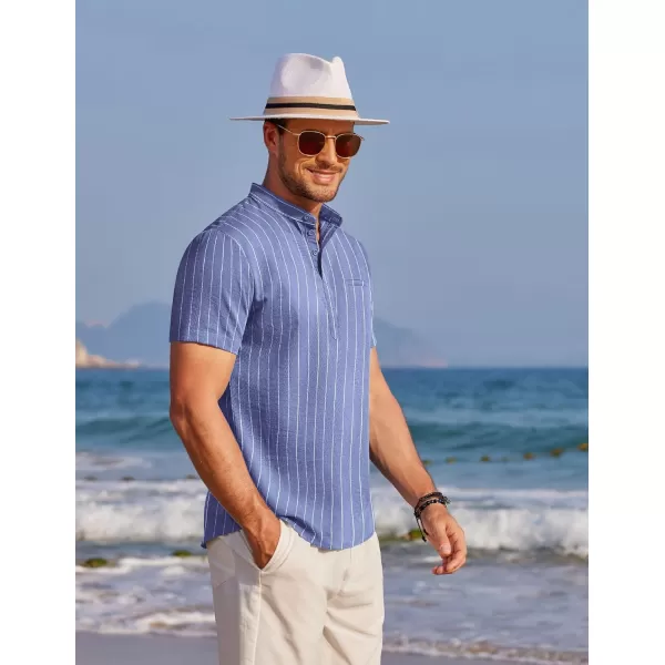 COOFANDY Men's Henley Shirts Band Collar Short Sleeve Shirt Casual Summer Beach Shirt Hippie T Shirt Fashion Hawaiian Shirt