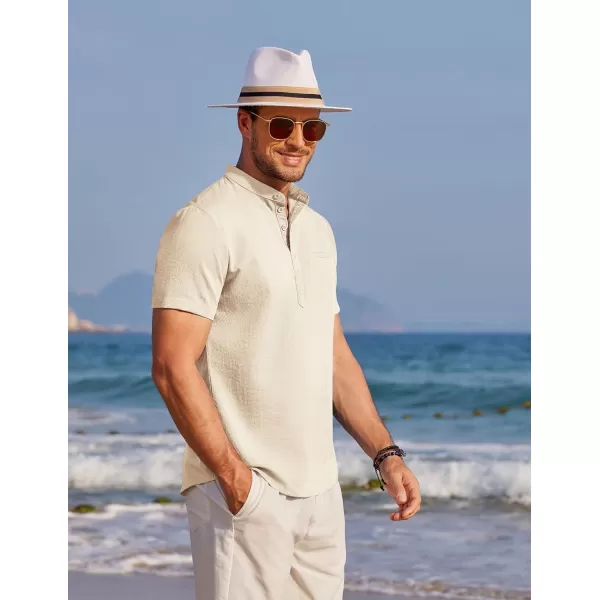 COOFANDY Men's Henley Shirts Band Collar Short Sleeve Shirt Casual Summer Beach Shirt Hippie T Shirt Fashion Hawaiian Shirt