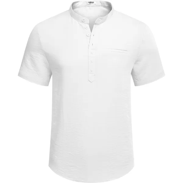 COOFANDY Men's Henley Shirts Band Collar Short Sleeve Shirt Casual Summer Beach Shirt Hippie T Shirt Fashion Hawaiian Shirt