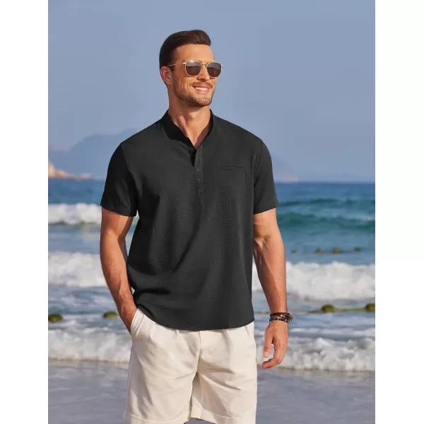 COOFANDY Men's Henley Shirts Band Collar Short Sleeve Shirt Casual Summer Beach Shirt Hippie T Shirt Fashion Hawaiian Shirt