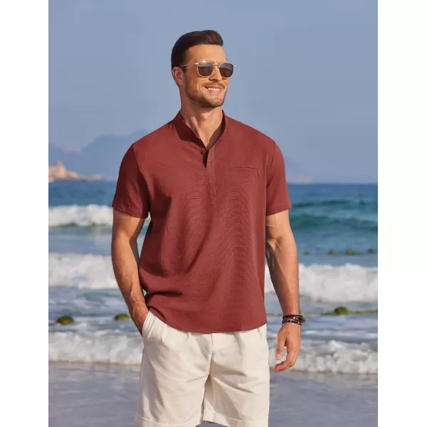COOFANDY Men's Henley Shirts Band Collar Short Sleeve Shirt Casual Summer Beach Shirt Hippie T Shirt Fashion Hawaiian Shirt