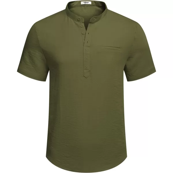 COOFANDY Men's Henley Shirts Band Collar Short Sleeve Shirt Casual Summer Beach Shirt Hippie T Shirt Fashion Hawaiian Shirt