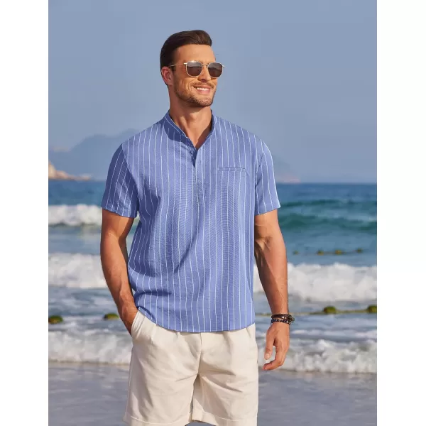 COOFANDY Men's Henley Shirts Band Collar Short Sleeve Shirt Casual Summer Beach Shirt Hippie T Shirt Fashion Hawaiian Shirt