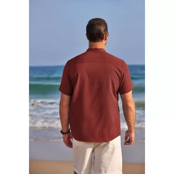 COOFANDY Men's Henley Shirts Band Collar Short Sleeve Shirt Casual Summer Beach Shirt Hippie T Shirt Fashion Hawaiian Shirt