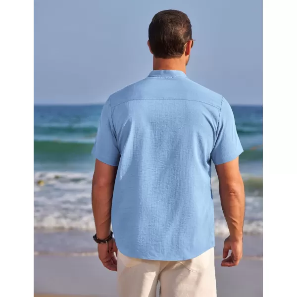 COOFANDY Men's Henley Shirts Band Collar Short Sleeve Shirt Casual Summer Beach Shirt Hippie T Shirt Fashion Hawaiian Shirt