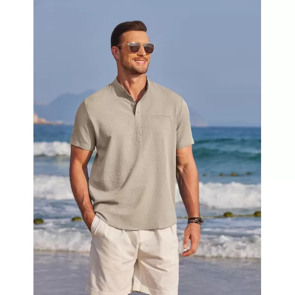 COOFANDY Men's Henley Shirts Band Collar Short Sleeve Shirt Casual Summer Beach Shirt Hippie T Shirt Fashion Hawaiian Shirt