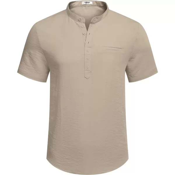 COOFANDY Men's Henley Shirts Band Collar Short Sleeve Shirt Casual Summer Beach Shirt Hippie T Shirt Fashion Hawaiian Shirt