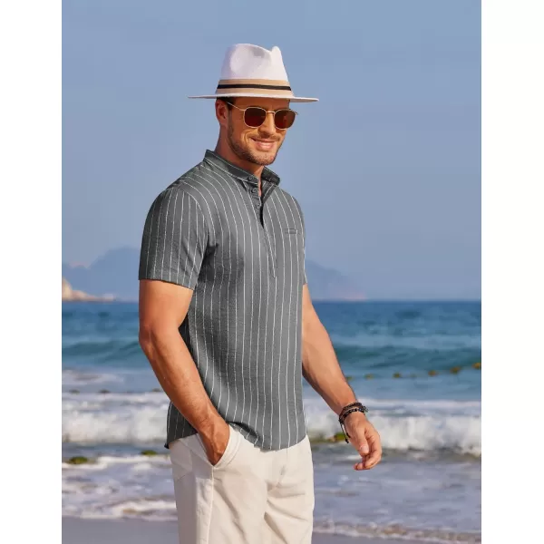 COOFANDY Men's Henley Shirts Band Collar Short Sleeve Shirt Casual Summer Beach Shirt Hippie T Shirt Fashion Hawaiian Shirt