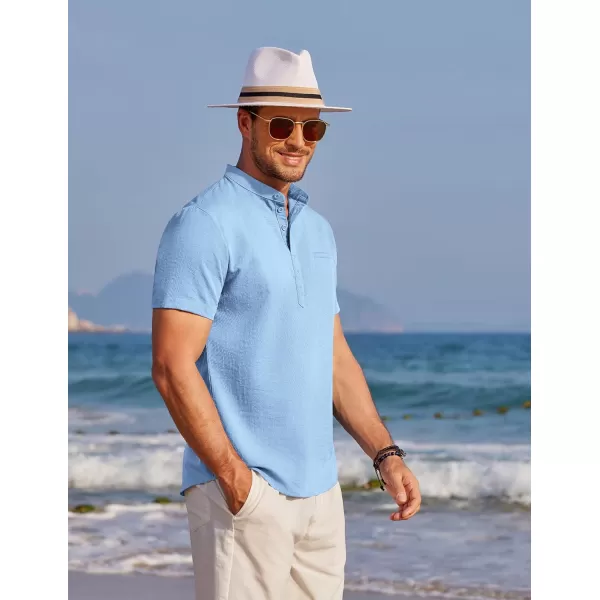 COOFANDY Men's Henley Shirts Band Collar Short Sleeve Shirt Casual Summer Beach Shirt Hippie T Shirt Fashion Hawaiian Shirt