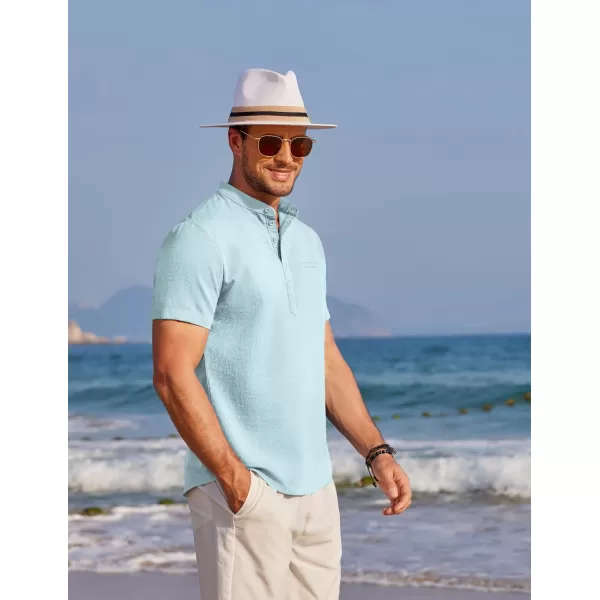 COOFANDY Men's Henley Shirts Band Collar Short Sleeve Shirt Casual Summer Beach Shirt Hippie T Shirt Fashion Hawaiian Shirt
