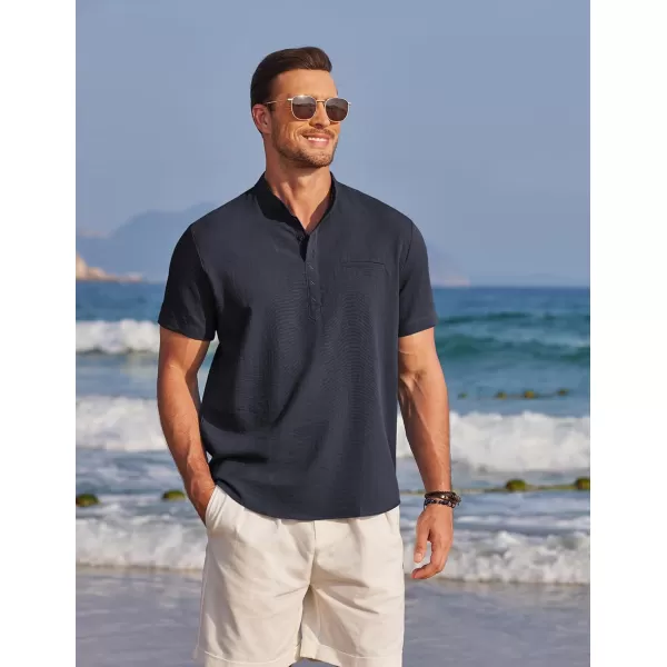 COOFANDY Men's Henley Shirts Band Collar Short Sleeve Shirt Casual Summer Beach Shirt Hippie T Shirt Fashion Hawaiian Shirt