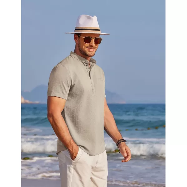 COOFANDY Men's Henley Shirts Band Collar Short Sleeve Shirt Casual Summer Beach Shirt Hippie T Shirt Fashion Hawaiian Shirt