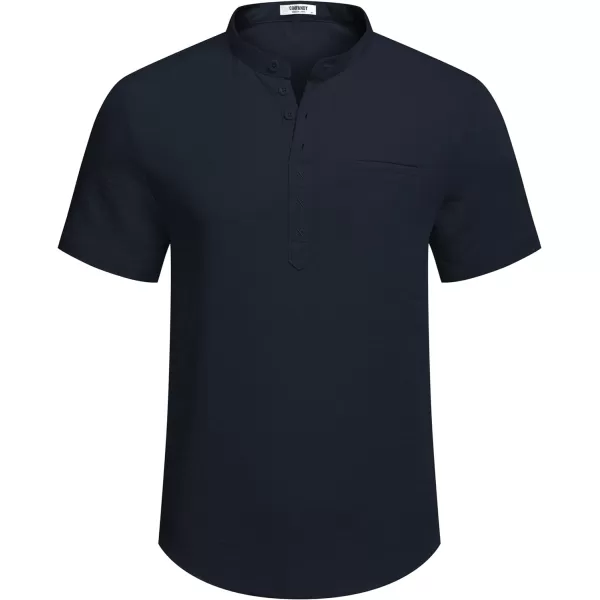 COOFANDY Men's Henley Shirts Band Collar Short Sleeve Shirt Casual Summer Beach Shirt Hippie T Shirt Fashion Hawaiian Shirt