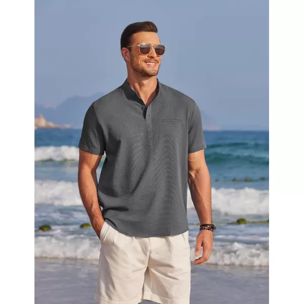 COOFANDY Men's Henley Shirts Band Collar Short Sleeve Shirt Casual Summer Beach Shirt Hippie T Shirt Fashion Hawaiian Shirt