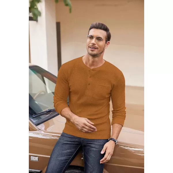 COOFANDY Men's Henley Shirts Long Sleeve Basic Waffle Pique Pullover T-Shirt with Pocket