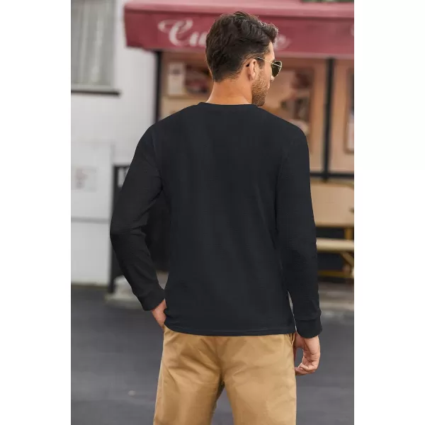 COOFANDY Men's Henley Shirts Long Sleeve Basic Waffle Pique Pullover T-Shirt with Pocket