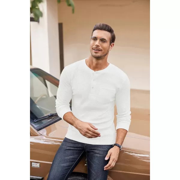 COOFANDY Men's Henley Shirts Long Sleeve Basic Waffle Pique Pullover T-Shirt with Pocket