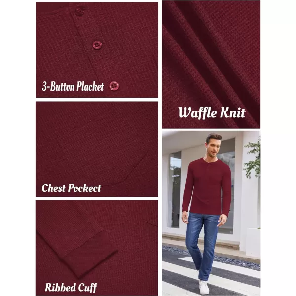 COOFANDY Men's Henley Shirts Long Sleeve Basic Waffle Pique Pullover T-Shirt with Pocket