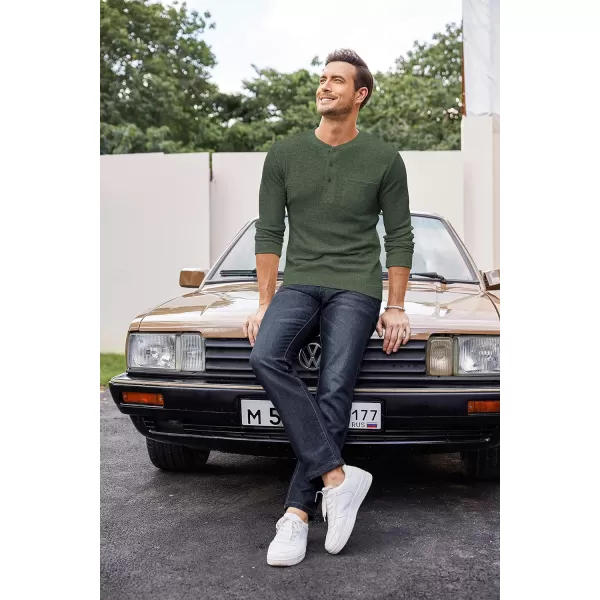 COOFANDY Men's Henley Shirts Long Sleeve Basic Waffle Pique Pullover T-Shirt with Pocket