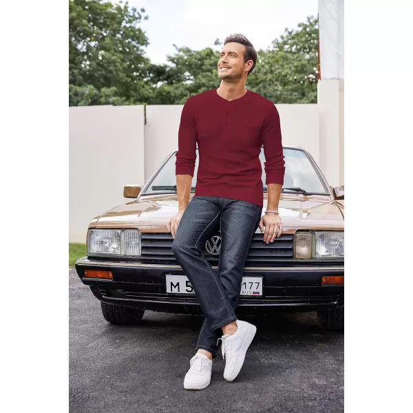 COOFANDY Men's Henley Shirts Long Sleeve Basic Waffle Pique Pullover T-Shirt with Pocket