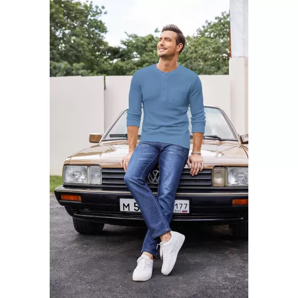 COOFANDY Men's Henley Shirts Long Sleeve Basic Waffle Pique Pullover T-Shirt with Pocket