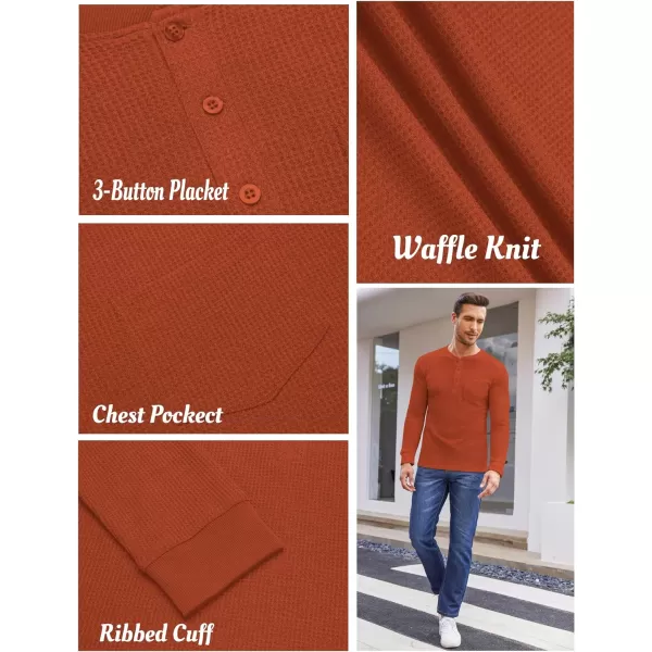 COOFANDY Men's Henley Shirts Long Sleeve Basic Waffle Pique Pullover T-Shirt with Pocket