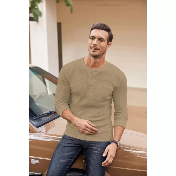 COOFANDY Men's Henley Shirts Long Sleeve Basic Waffle Pique Pullover T-Shirt with Pocket