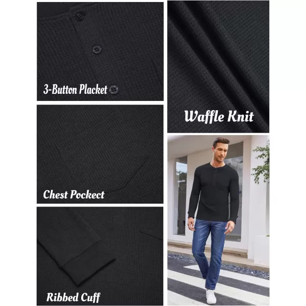 COOFANDY Men's Henley Shirts Long Sleeve Basic Waffle Pique Pullover T-Shirt with Pocket